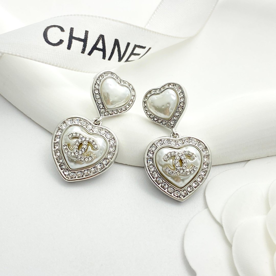 Chanel Pearl Double Heart Earrings